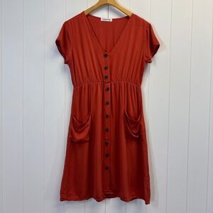 Angashion Cottage Boho Midi Sun Dress Size M Summer Preppy Coastal Farm Girl